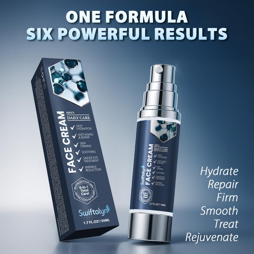 Swiftalyn 6-in-1 Face Cream for Men — Anti-Aging Moisturizer, Dark Spot & Eye Bag Treatment