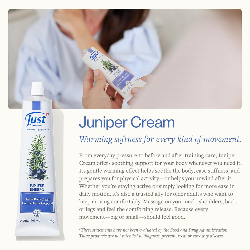 SwissJust Juniper Massage Cream 96g – Muscle & Joint Comfort, Pre- & Post-Workout for Seniors