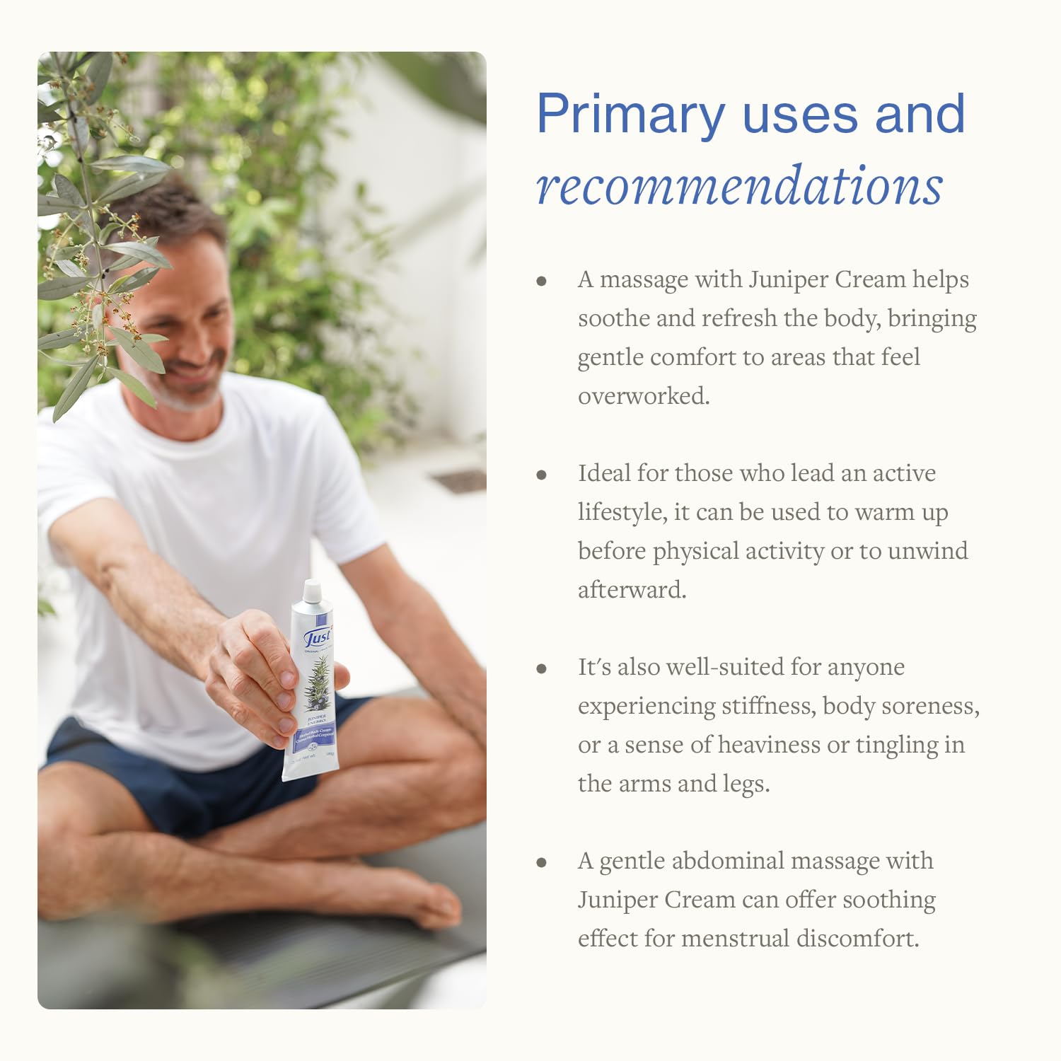 SwissJust Juniper Massage Cream 96g – Muscle & Joint Comfort, Pre- & Post-Workout for Seniors