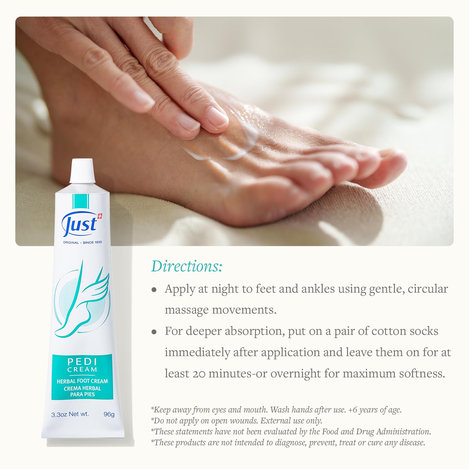 SwissJust Pedicream Foot Cream 3.4 Fl Oz – Nourishing Almond Oil for Dry, Cracked Feet