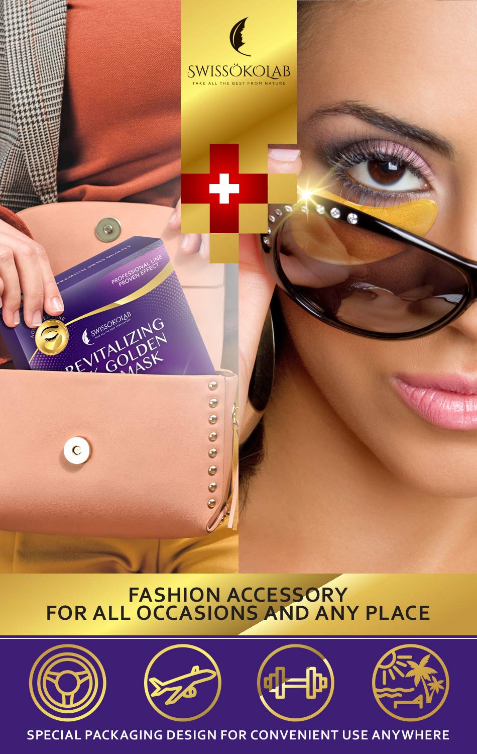 SWISSÖKOLAB 24k Gold Under Eye Patches – Puffy Eyes, Dark Circles, Hydration & Anti-Aging