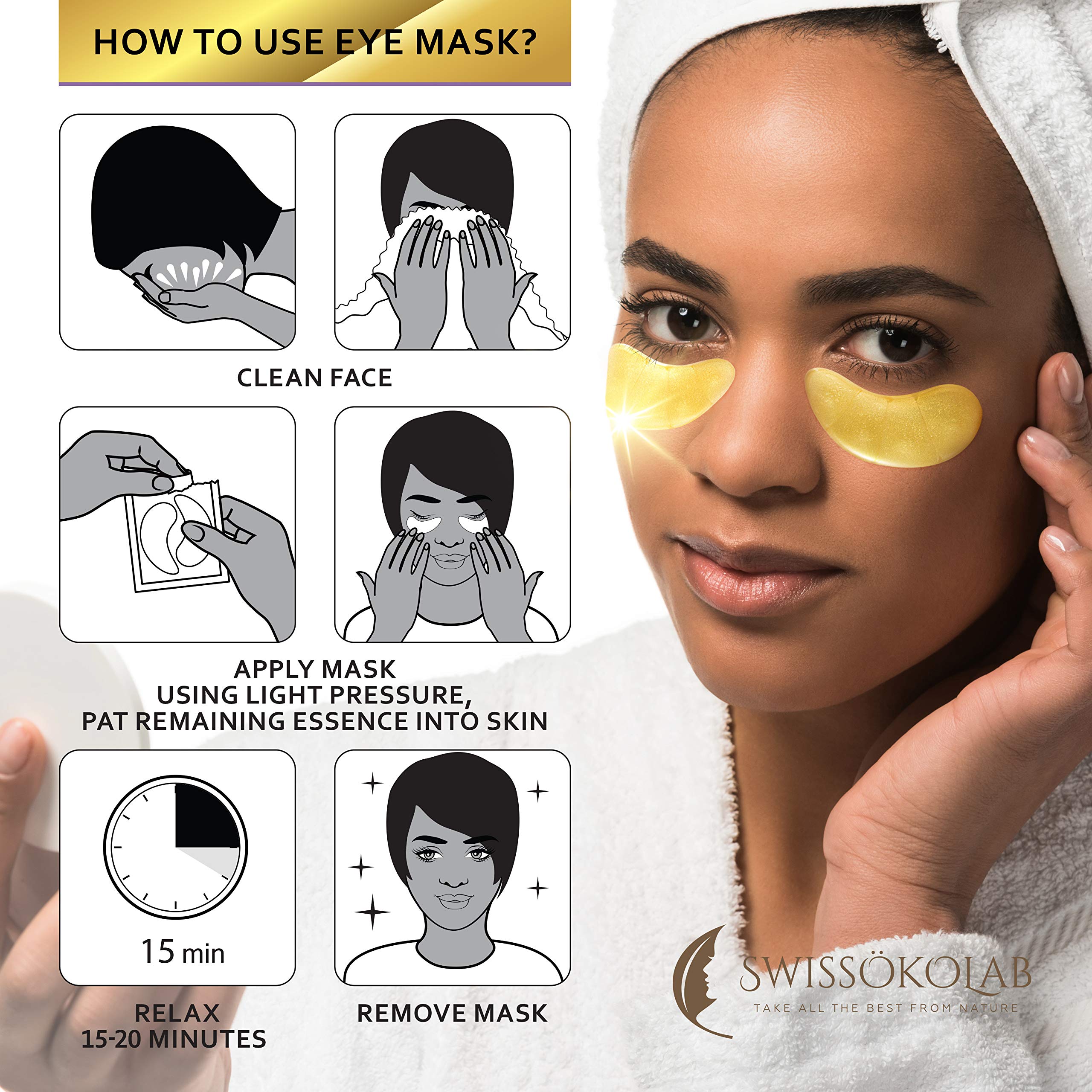 SWISSÖKOLAB 24k Gold Under Eye Patches – Puffy Eyes, Dark Circles, Hydration & Anti-Aging