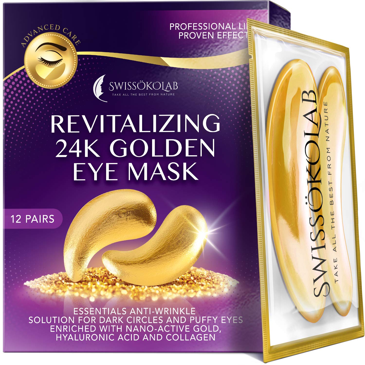 SWISSÖKOLAB 24k Gold Under Eye Patches – Puffy Eyes, Dark Circles, Hydration & Anti-Aging