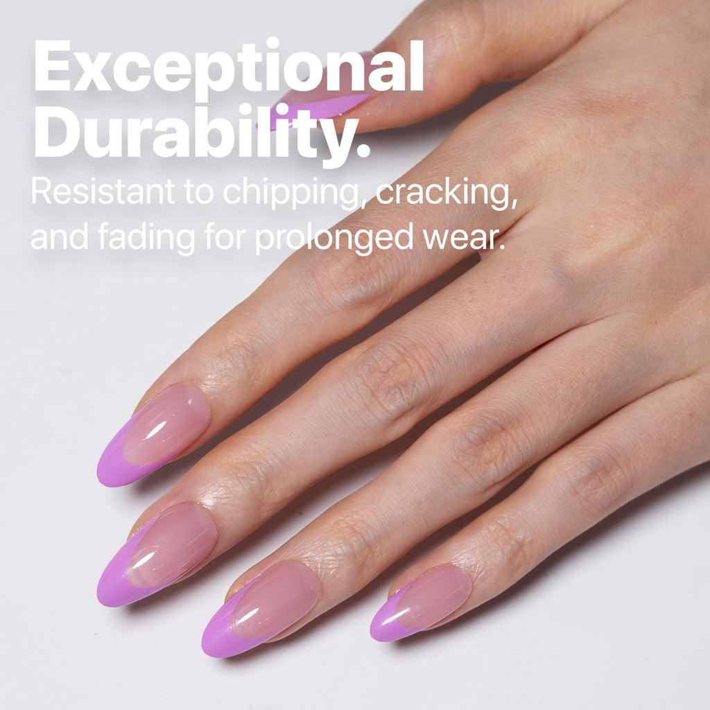 SXC Cosmetics Purple Series French Tip Press On Nails – Medium Almond, X-Pro Tips Starter Kit (150pcs)