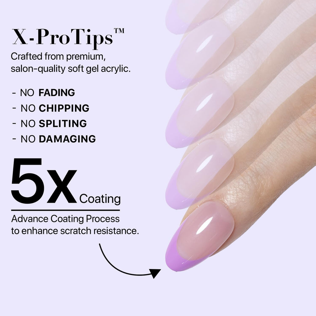 SXC Cosmetics French Tip Press On Nails – Purple Series, Short Almond, X-Pro Tips Starter Kit | 160PCS, 16 Sizes, 5 Styles, Beginner-Friendly