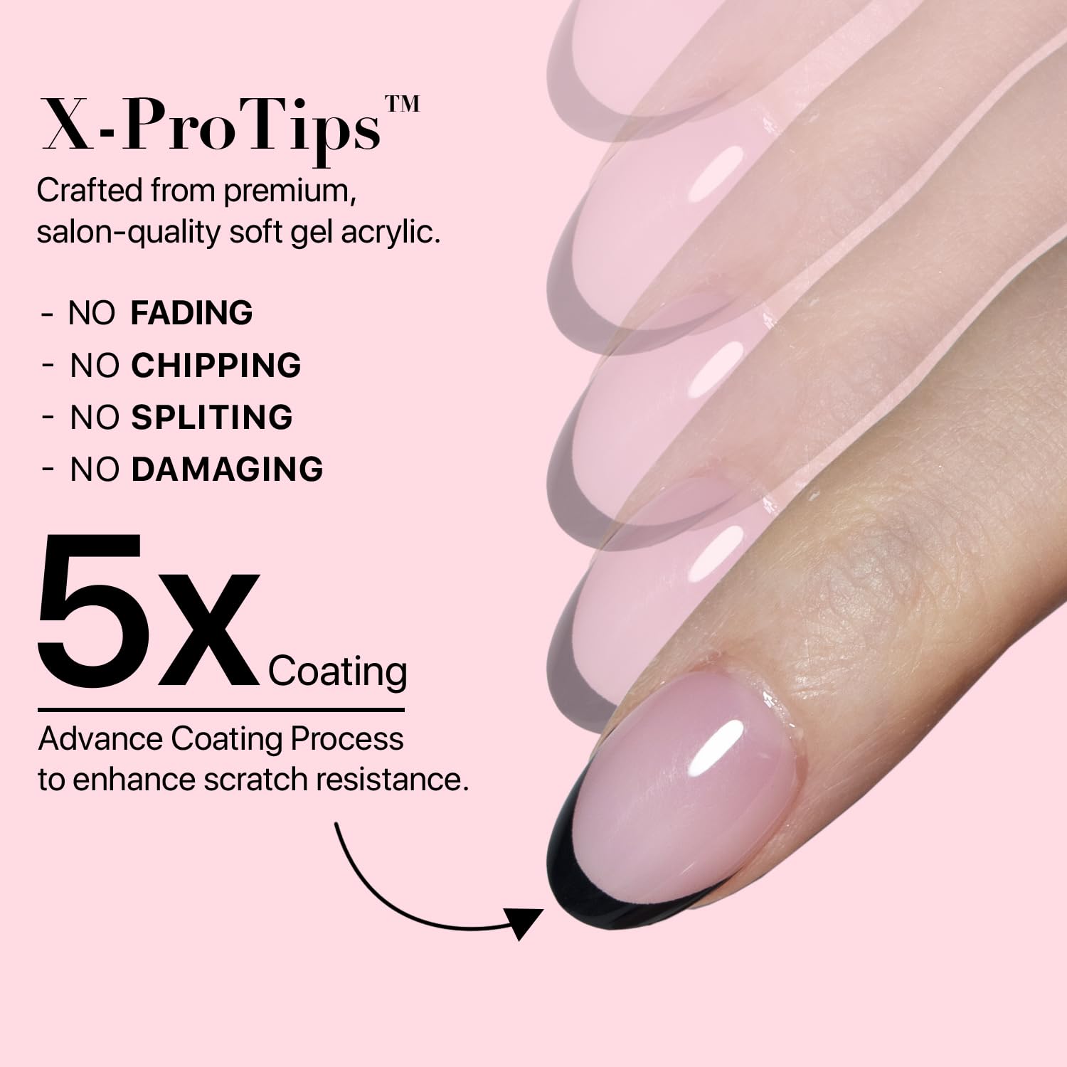 SXC Black Series French Tip Press-On Nails – Extra Short Almond, X-Pro Tips Starter Kit (160pcs)