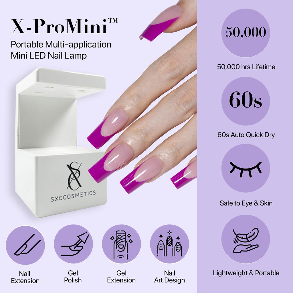 SXC Cosmetics French Tip Press On Nails – Purple Series, Short Almond, X-Pro Tips Starter Kit | 160PCS, 16 Sizes, 5 Styles, Beginner-Friendly