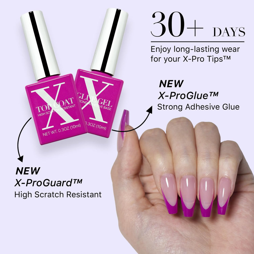 SXC Cosmetics French Tip Press On Nails – Purple Series (Extra Short Square) – 150pcs X-Pro Tips Starter Kit