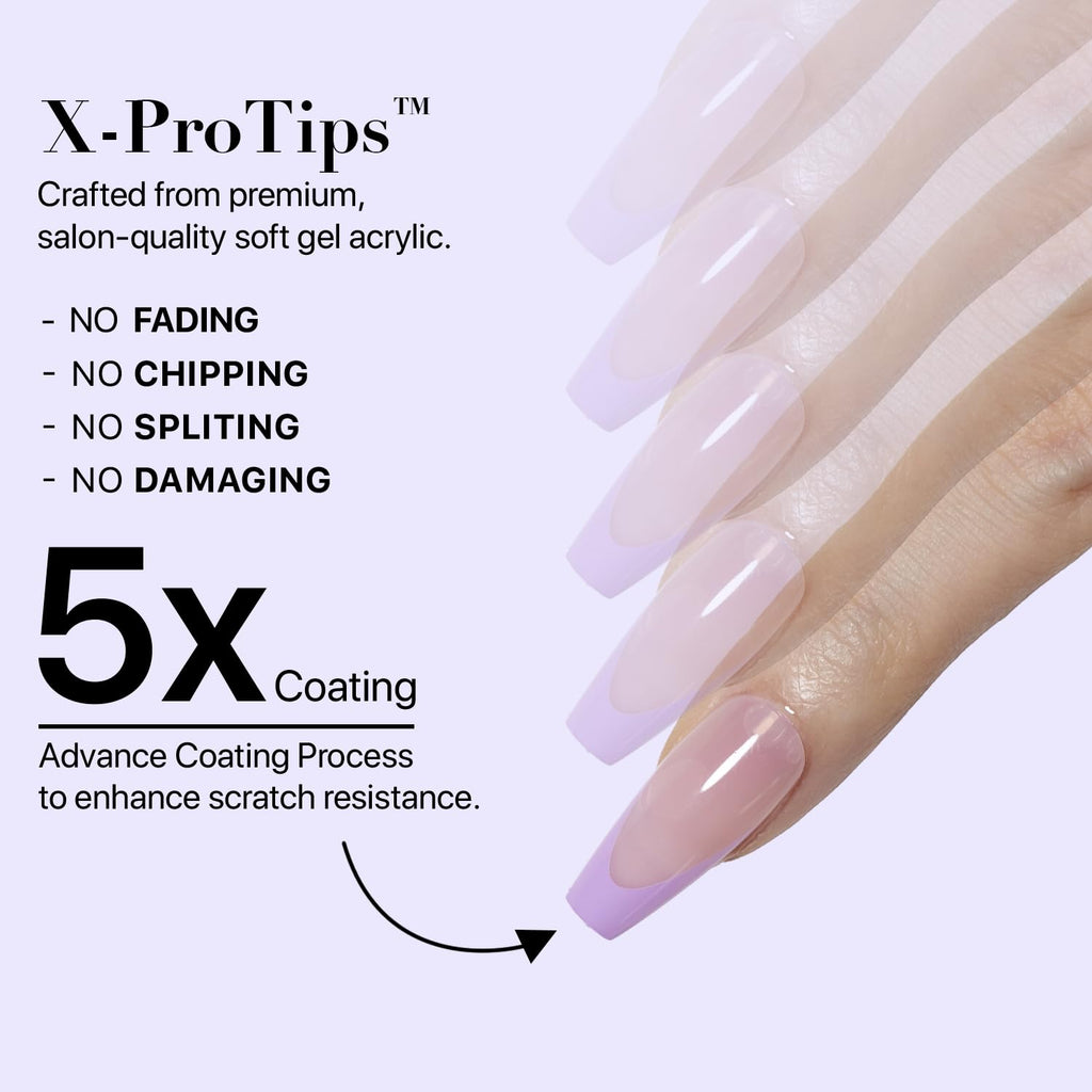 SXC Cosmetics French Tip Press On Nails – Purple Series (Extra Short Square) – 150pcs X-Pro Tips Starter Kit