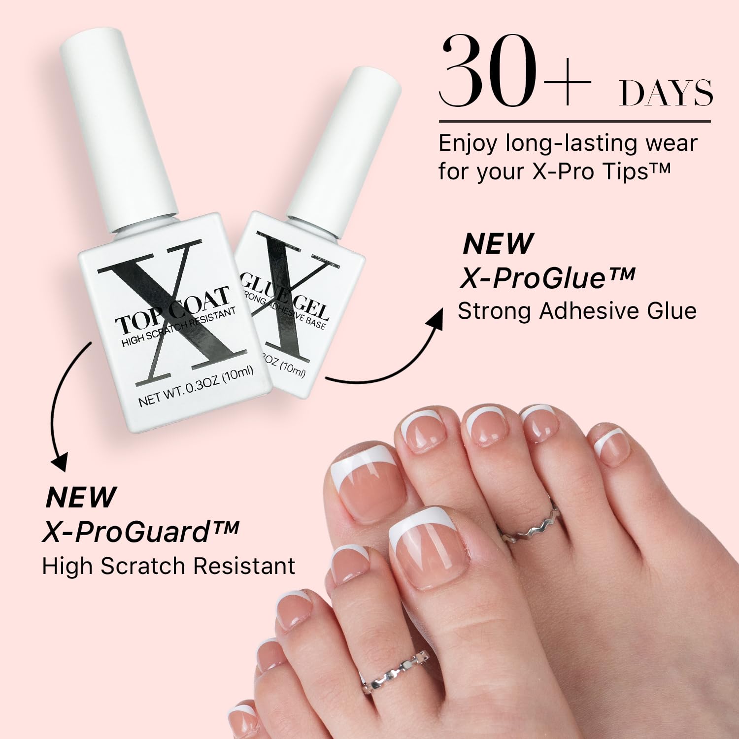 SXC Cosmetics X-Pro Tips French Tip Press On Toenails for Women – Short Brown French, Acrylic Soft Gel System