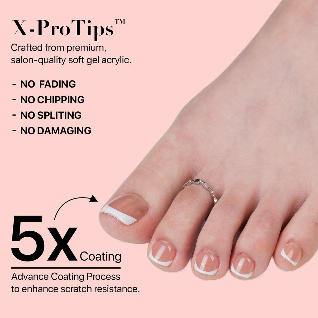 SXC Cosmetics X-Pro Tips French Tip Press On Toenails for Women – Short Brown French, Acrylic Soft Gel System