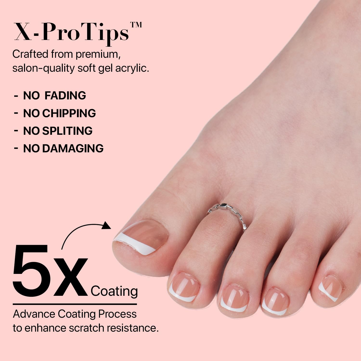 SXC Cosmetics X-Pro Tips French Tip Press On Toenails for Women – Short Brown French, Acrylic Soft Gel System
