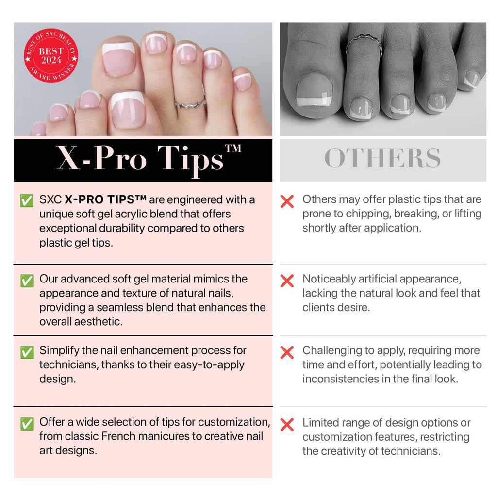 SXC Cosmetics X-Pro Tips French Tip Press On Toenails for Women – Short Brown French, Acrylic Soft Gel System