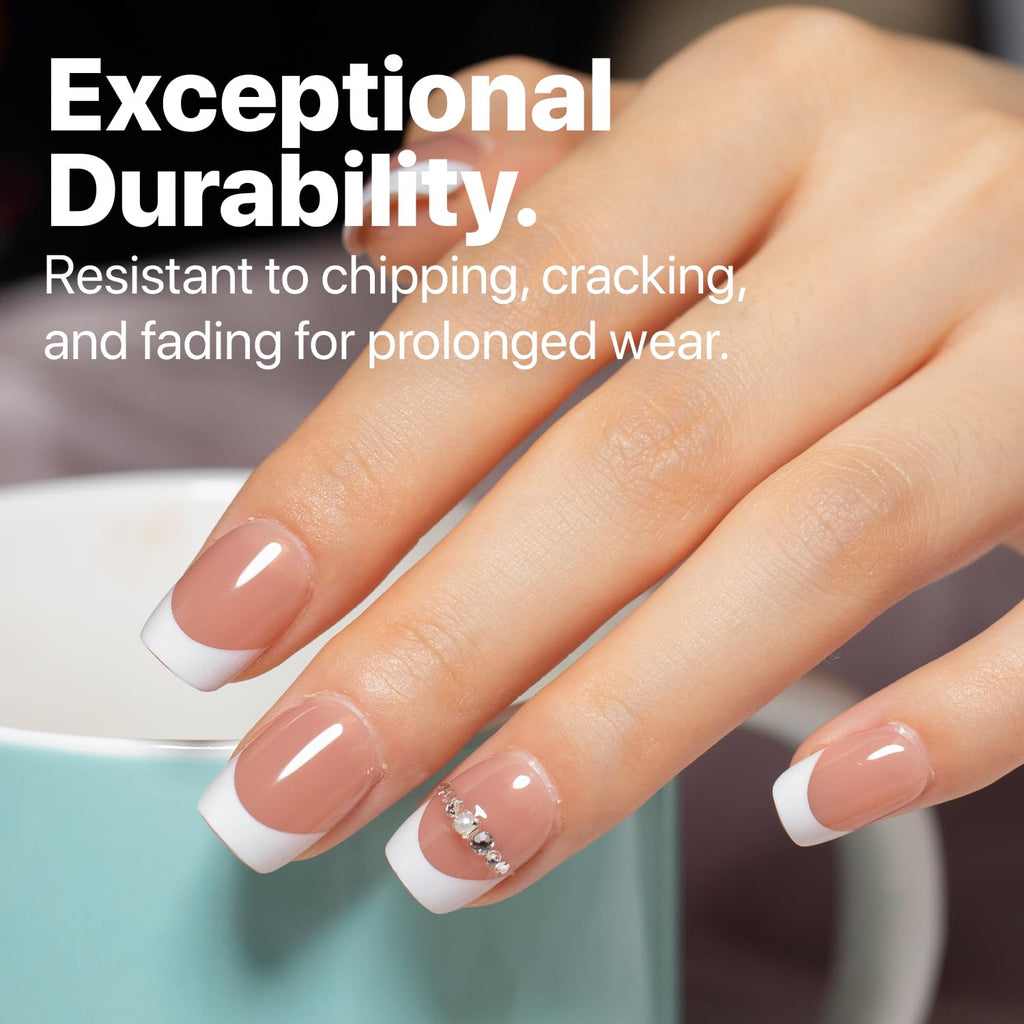 SXC Brown French Tip Press-On Nails – Ultra Fit, 150 Pieces, 15 Sizes, Pre-Applied Primer & Base Coat