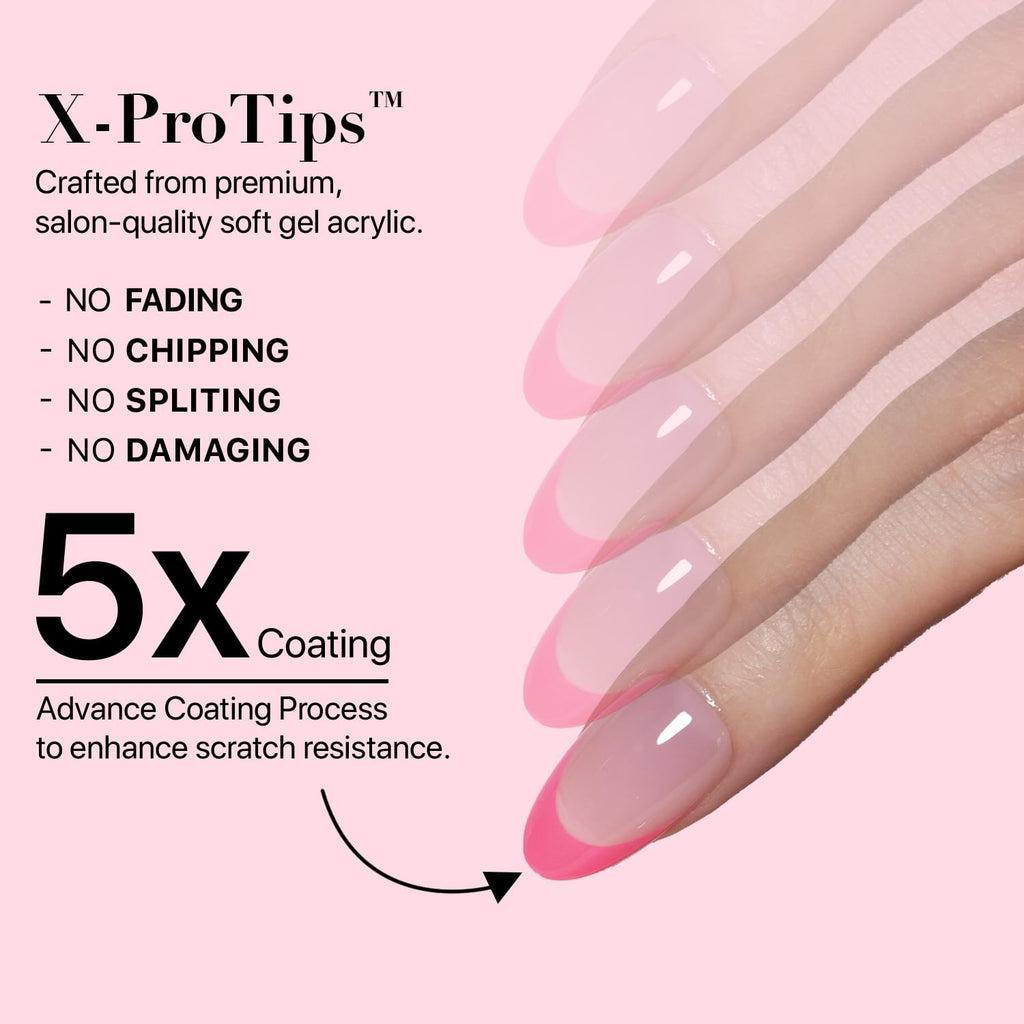 SXC Cosmetics French Tip Press On Nails – Pink Series Starter Kit with X-Pro Tips | 160 PCS, 16 Sizes, 5 Styles, Beginner-Friendly