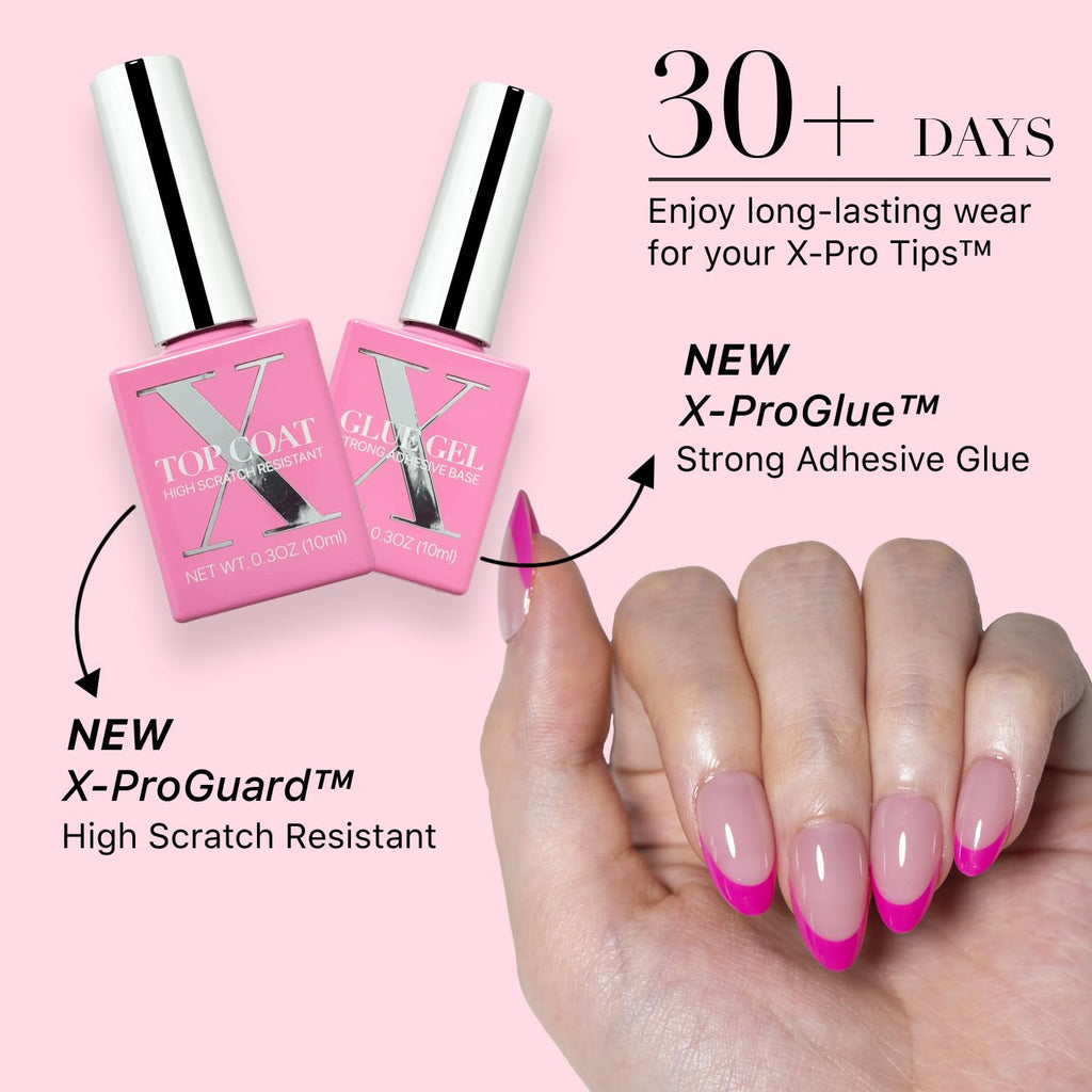 SXC Cosmetics French Tip Press On Nails – Pink Series Starter Kit with X-Pro Tips | 160 PCS, 16 Sizes, 5 Styles, Beginner-Friendly