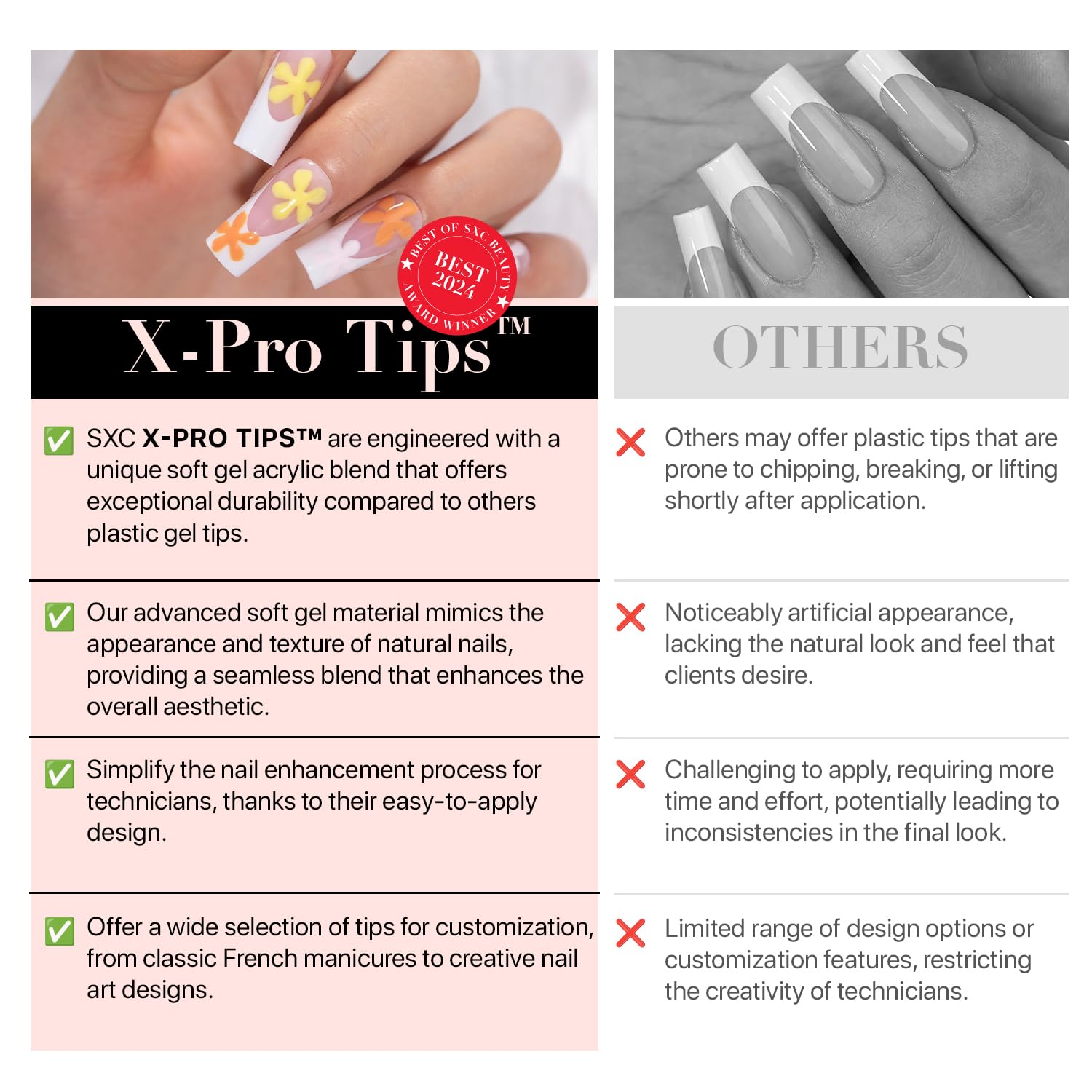 SXC French Tip Press-On Nails Pink — Medium Almond, 150 Pieces, Ultra Fit, Pre-applied Primer & Base Coat