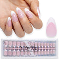 SXC French Tip Press-On Nails Pink — Medium Almond, 150 Pieces, Ultra Fit, Pre-applied Primer & Base Coat