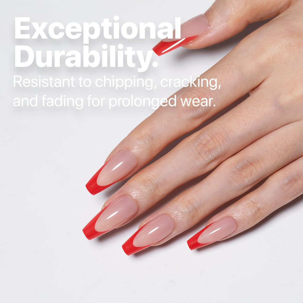 SXC Cosmetics X-Pro Tips French Tip Press-On Nails – French Red Edition, Coffin Shape (RED120KIT-M)