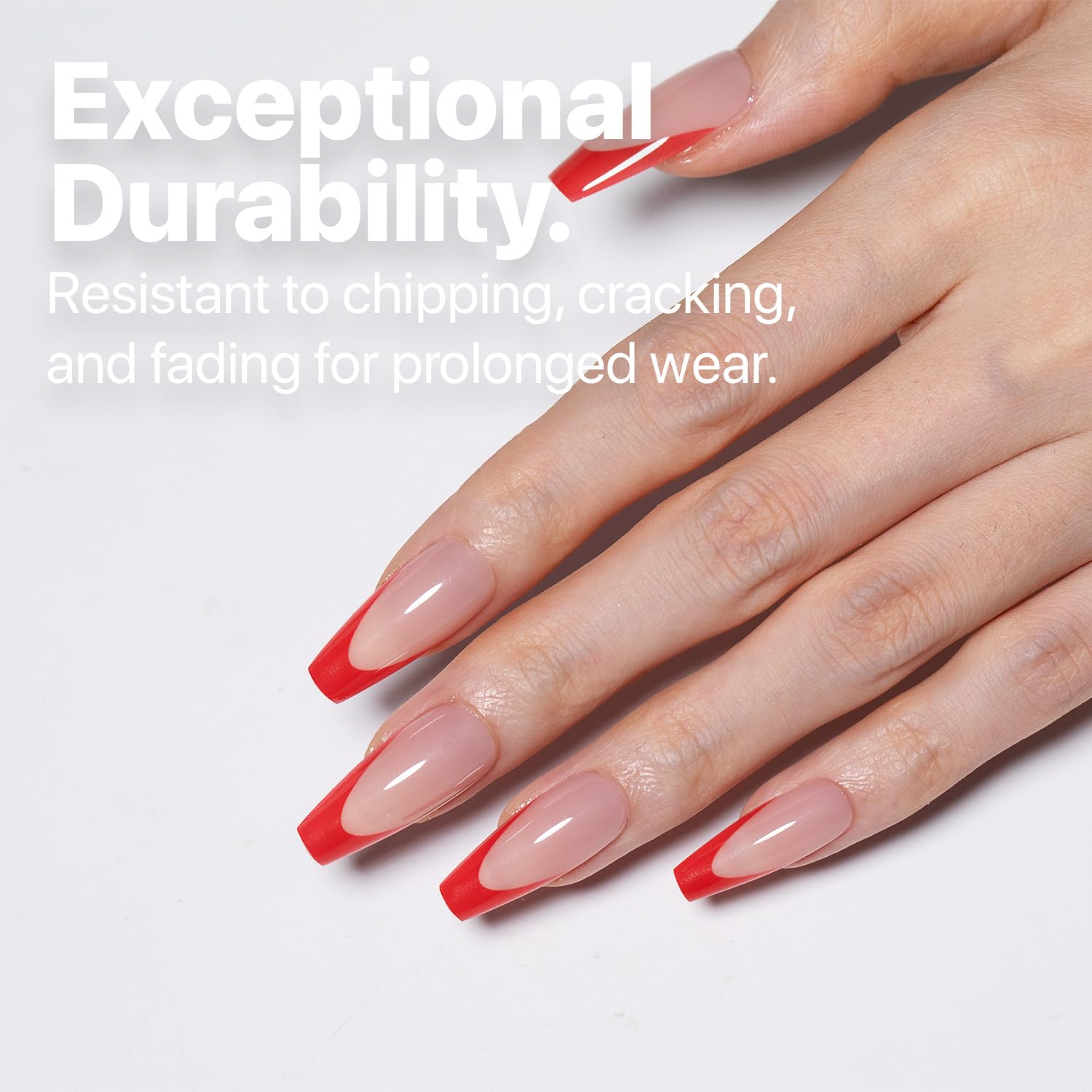 SXC Cosmetics X-Pro Tips French Tip Press-On Nails – French Red Edition, Coffin Shape (RED120KIT-M)