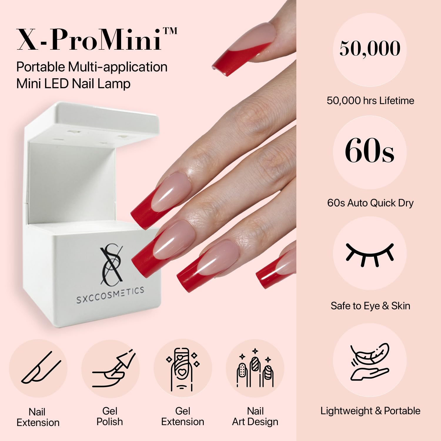SXC Cosmetics X-Pro Tips French Tip Press-On Nails – French Red Edition, Coffin Shape (RED120KIT-M)