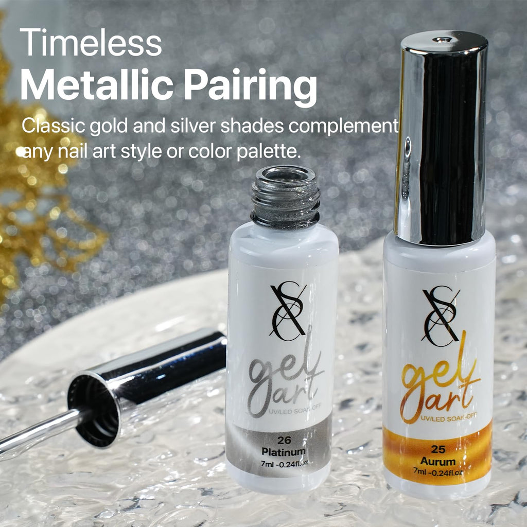 SXC Gel Liner Nail Art Set – Gold & Silver | Precision Brush, High-Gloss Finish