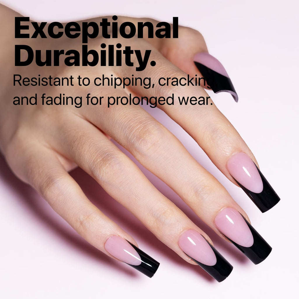 SXC Cosmetics French Tip Press On Nails – Black Series, Medium Square | X-Pro Tips Starter Kit, 150PCS, 15 Sizes, 5 Styles, Beginner-Friendly