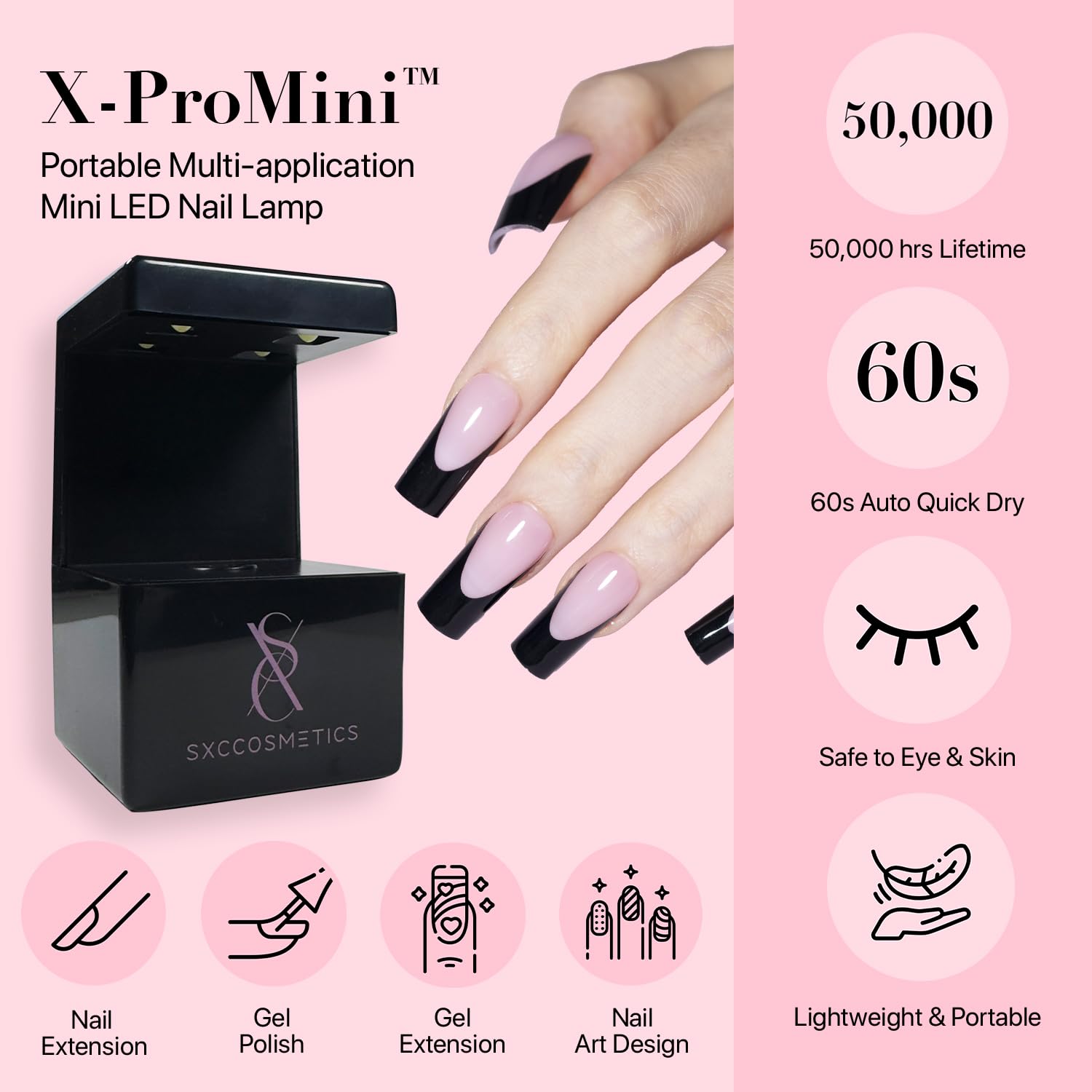 SXC Black Series French Tip Press-On Nails – X-Pro Tips Starter Kit (150pcs, 15 sizes, 5 styles)