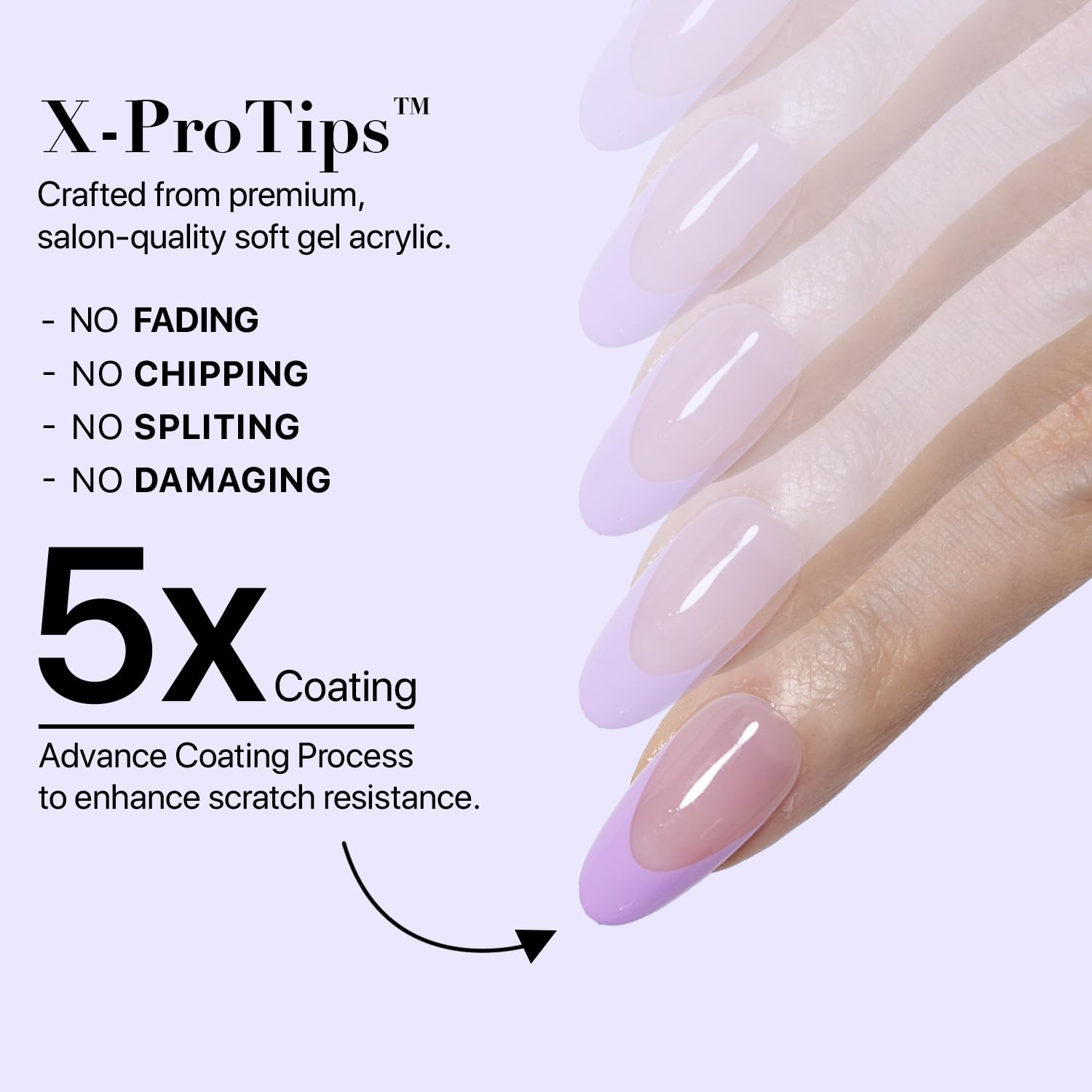 SXC Cosmetics Purple Series French Tip Press On Nails – Medium Almond, X-Pro Tips Starter Kit (150pcs)