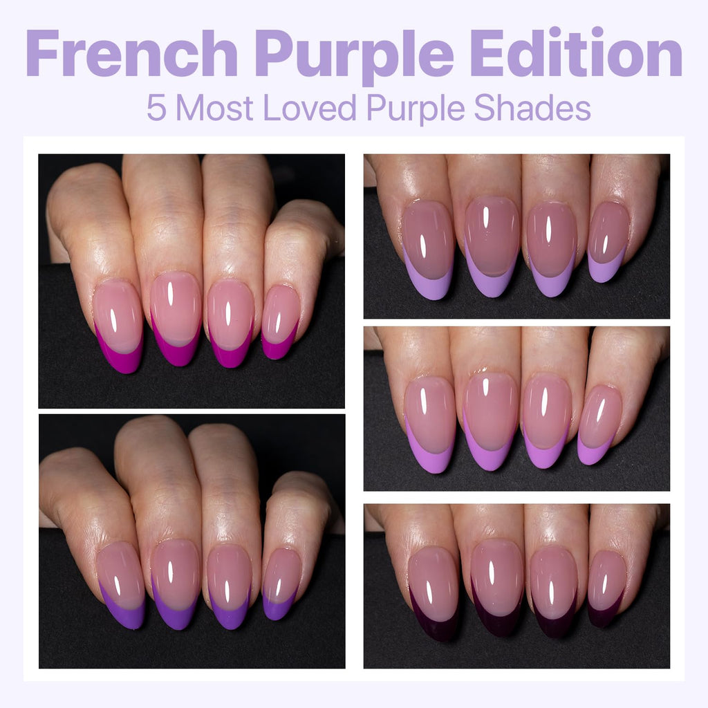SXC Cosmetics French Tip Press On Nails – Purple Series, Short Almond, X-Pro Tips Starter Kit | 160PCS, 16 Sizes, 5 Styles, Beginner-Friendly