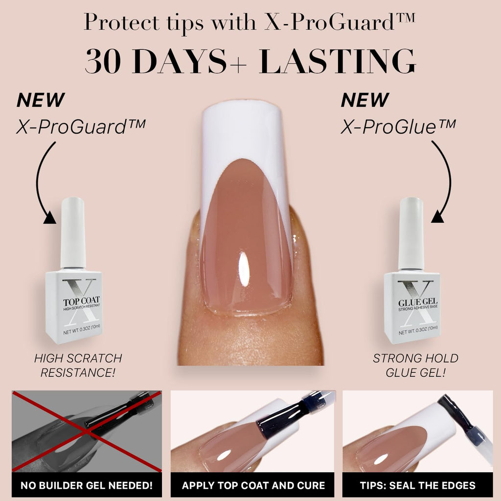 SXC Brown French Tip Press-On Nails – Ultra Fit, 150 Pieces, 15 Sizes, Pre-Applied Primer & Base Coat