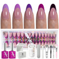SXC Cosmetics Purple Series French Tip Press On Nails – Medium Almond, X-Pro Tips Starter Kit (150pcs)
