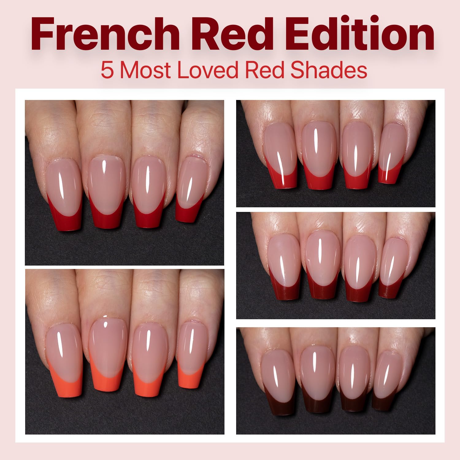 SXC Red Series French Tip Press On Nails – Short Coffin Starter Kit (160pcs, 16 sizes, 5 styles)