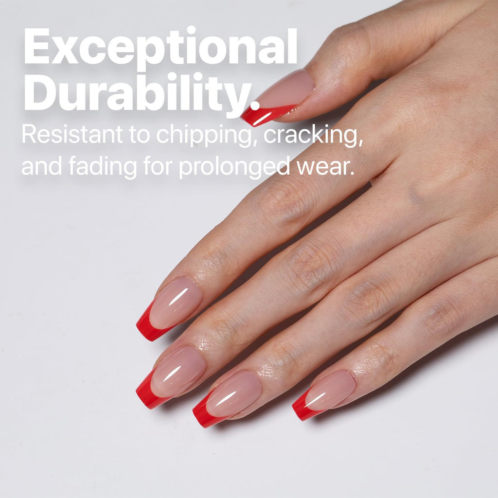 SXC Red Series French Tip Press On Nails – Short Coffin Starter Kit (160pcs, 16 sizes, 5 styles)