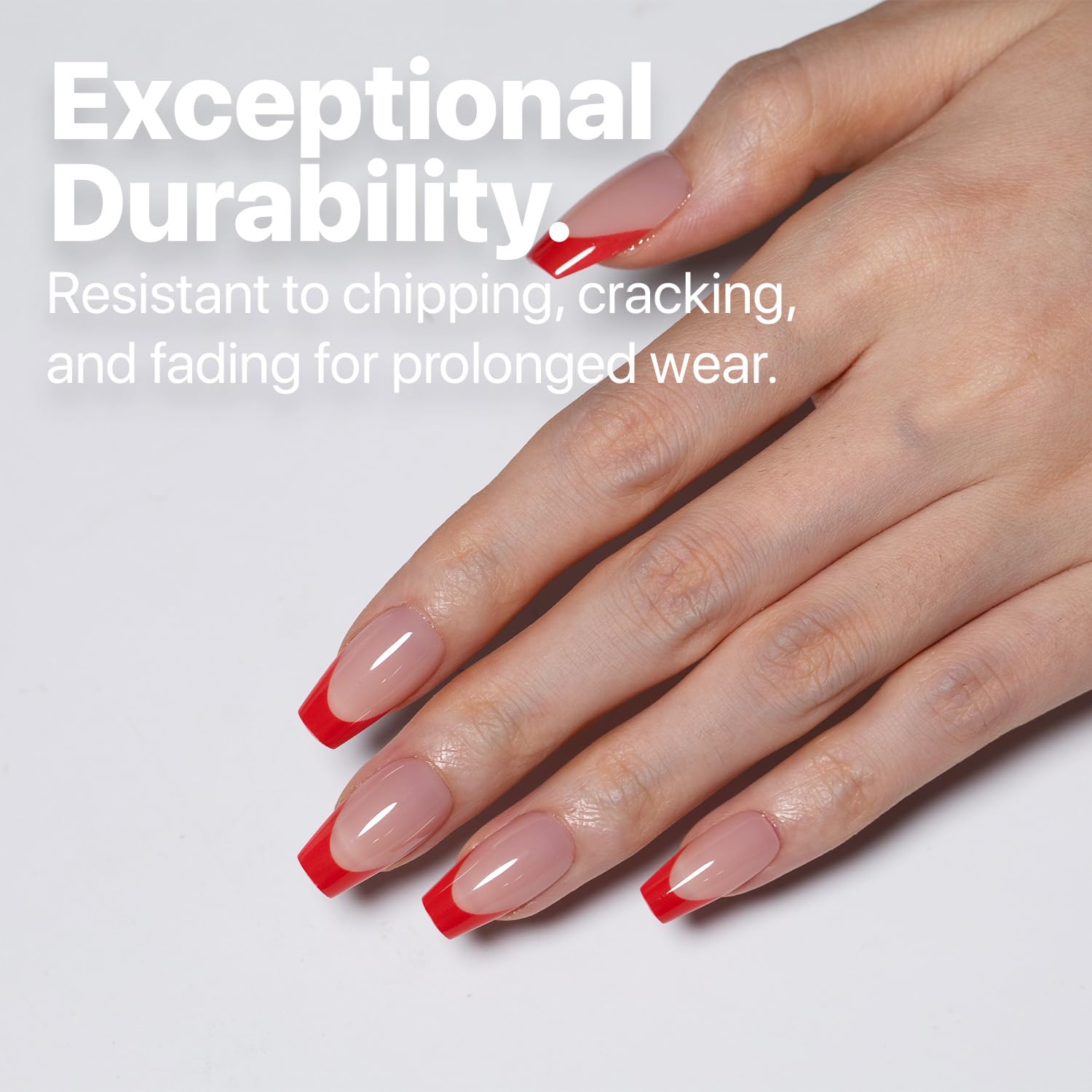 SXC Red Series French Tip Press On Nails – Short Coffin Starter Kit (160pcs, 16 sizes, 5 styles)