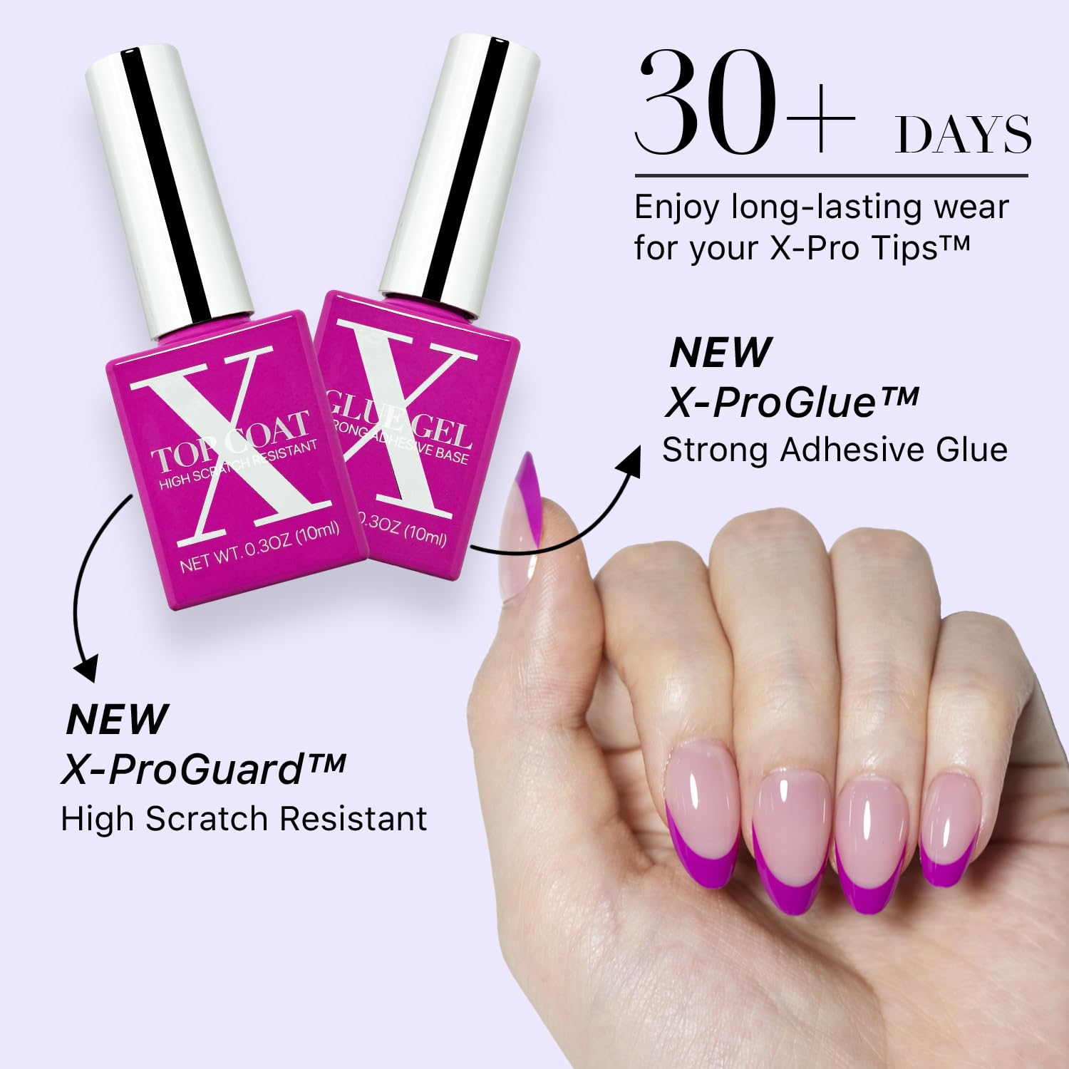SXC Cosmetics French Tip Press On Nails – Purple Series, Short Almond, X-Pro Tips Starter Kit | 160PCS, 16 Sizes, 5 Styles, Beginner-Friendly