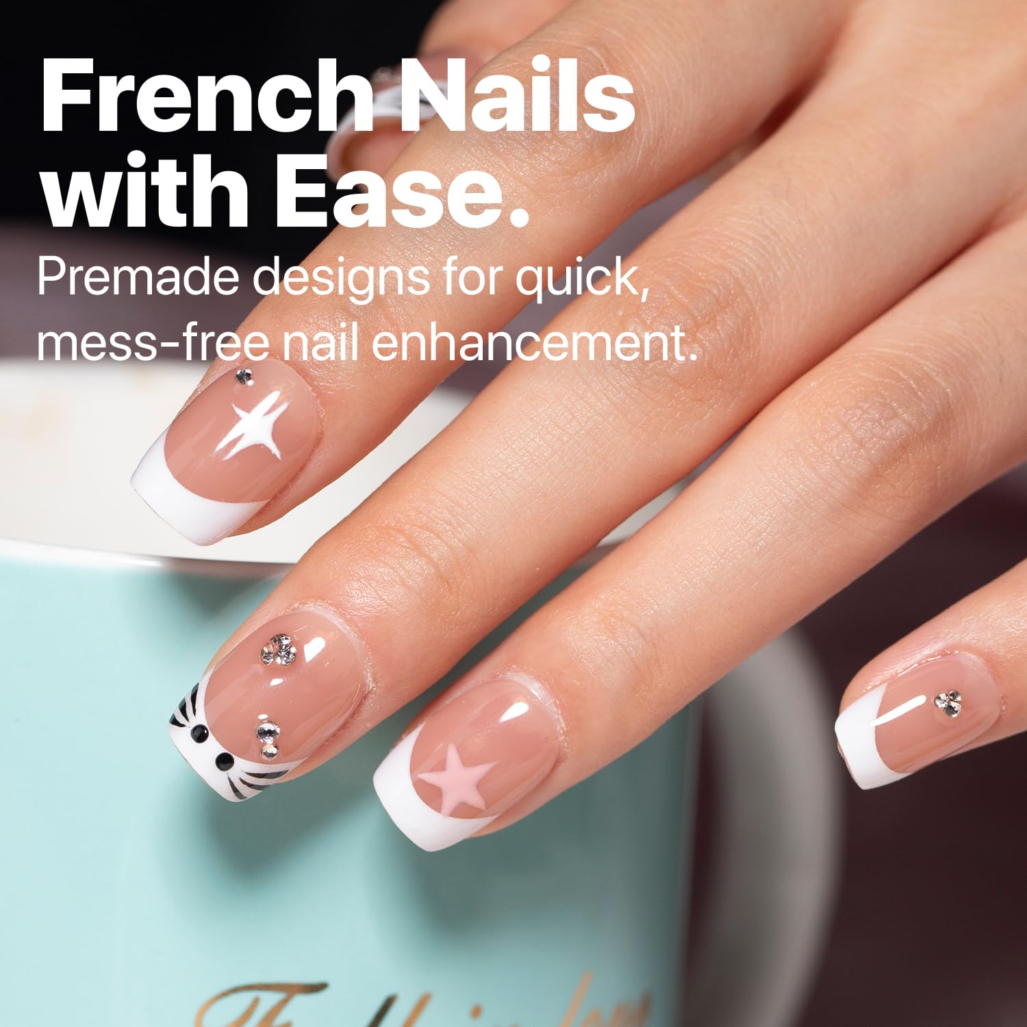 SXC Brown French Tip Press-On Nails – Ultra Fit, 150 Pieces, 15 Sizes, Pre-Applied Primer & Base Coat