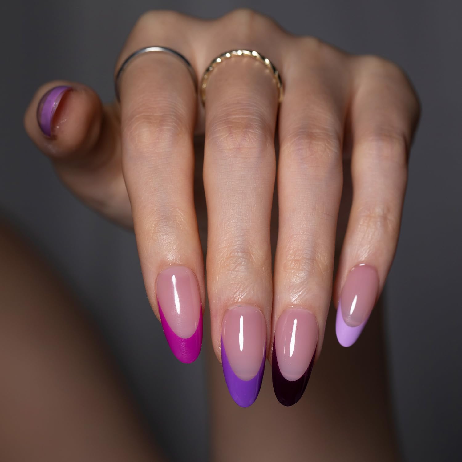 SXC Cosmetics Purple Series French Tip Press On Nails – Medium Almond, X-Pro Tips Starter Kit (150pcs)