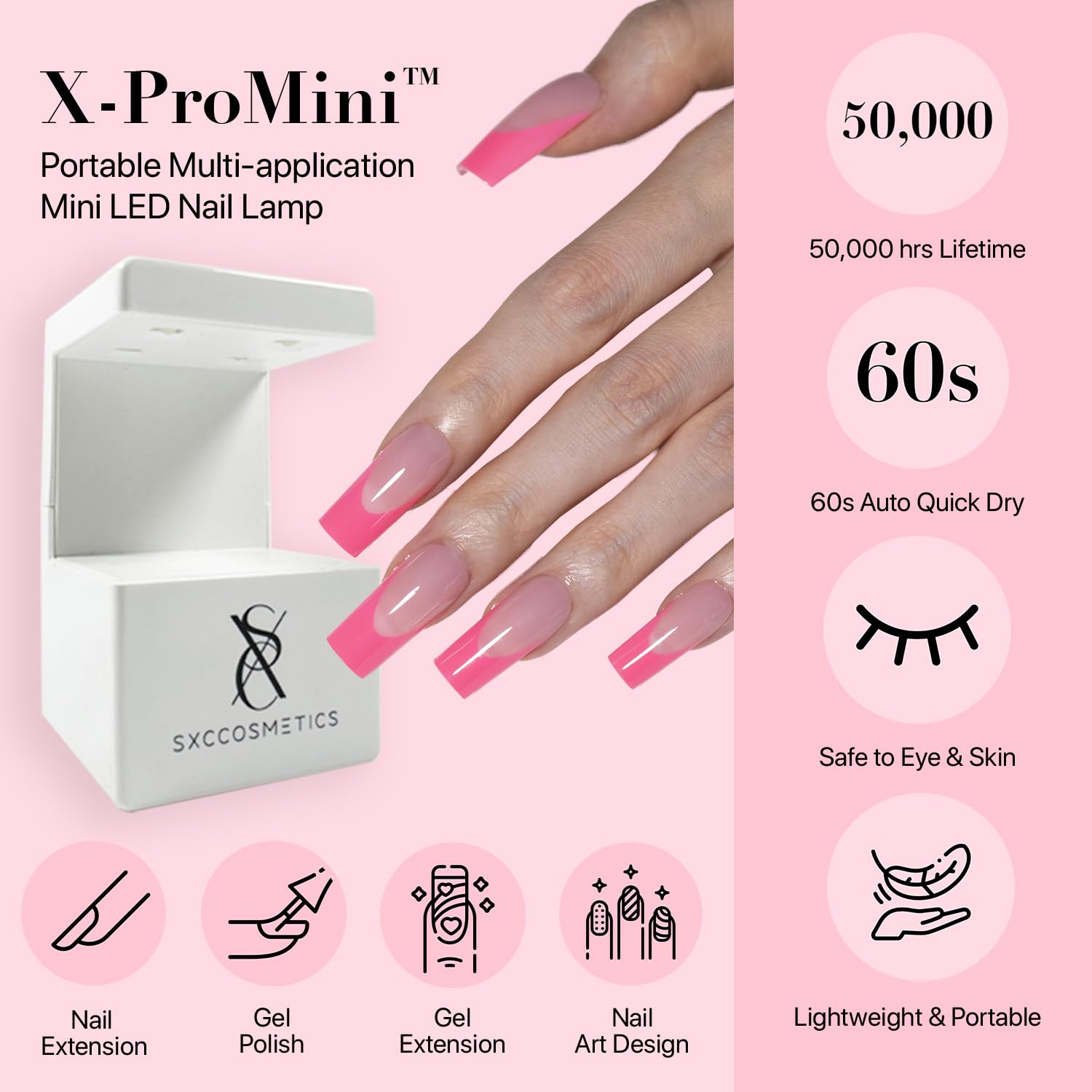 SXC X-Pro Tips French Tip Press-On Nails – Pink Edition PINK118KIT-XS Almond