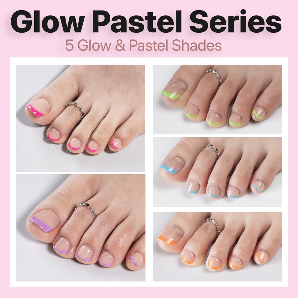 SXC Cosmetics X-Pro Tips French Tip Press-On Toenails – Short Pastel Glow (Soft Gel System)