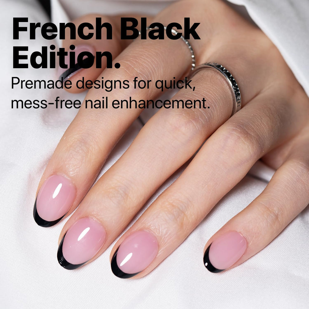 SXC Black Series French Tip Press-On Nails – Extra Short Almond, X-Pro Tips Starter Kit (160pcs)