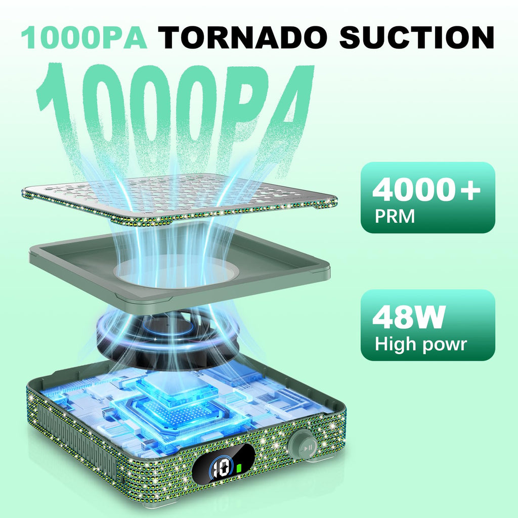 SYDRON Nail Dust Collector 1000Pa – 10 Speed, Low Noise, Dark Green Diamond