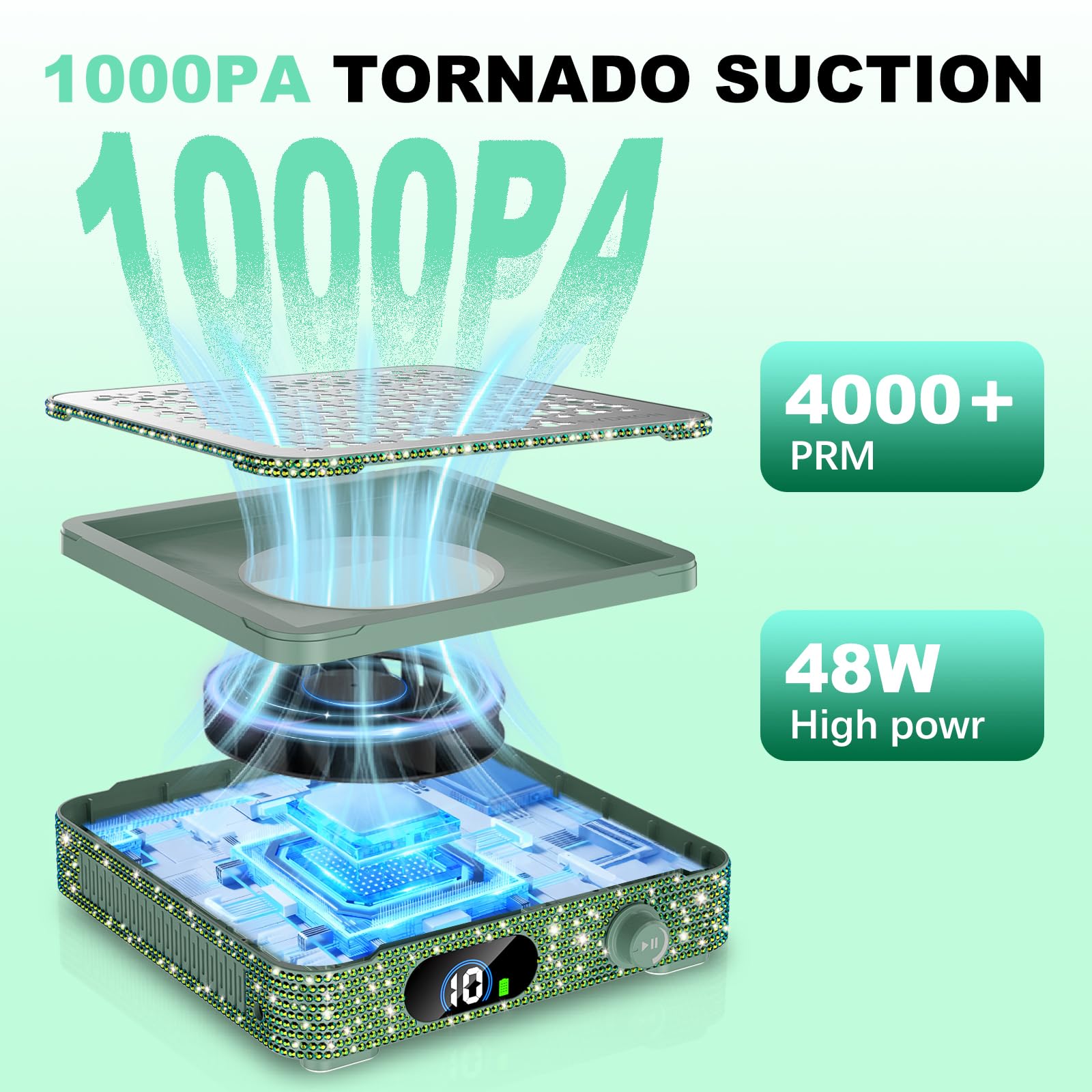SYDRON Nail Dust Collector 1000Pa – 10 Speed, Low Noise, Dark Green Diamond