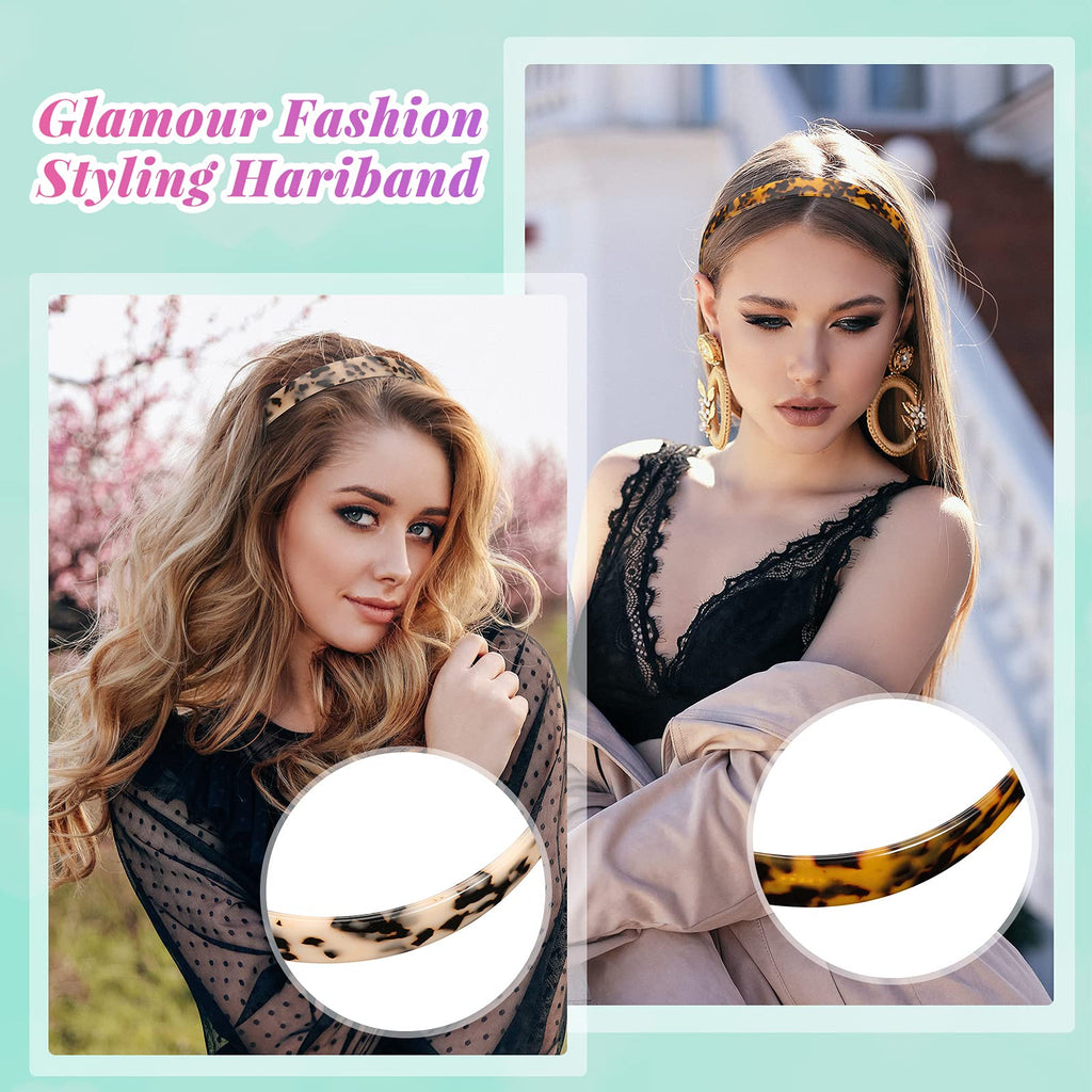 Syhood 3 Colors Tortoise Shell Headband Set – Wide Acetate & Resin Hairbands with Teeth (White Laser, Leopard, Ivory)