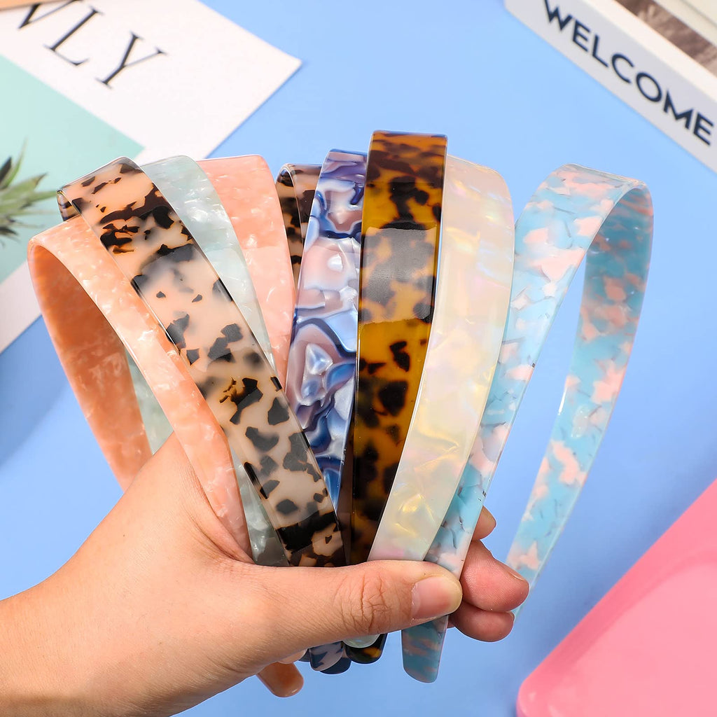 Syhood 3 Colors Tortoise Shell Headband Set – Wide Acetate & Resin Hairbands with Teeth (White Laser, Leopard, Ivory)