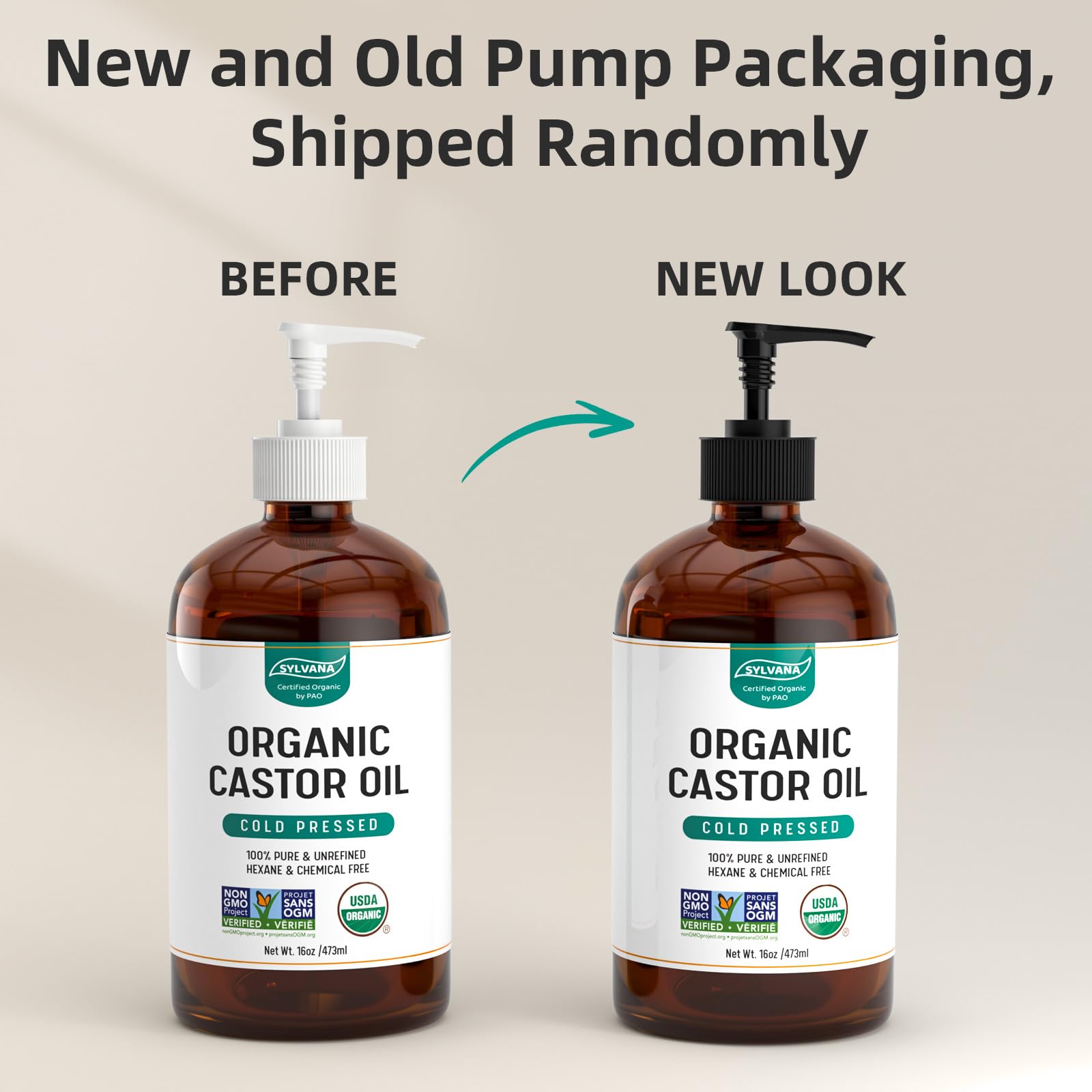 SYLVANA Organic Castor Oil with Pump – 16oz Glass Bottle | USDA Organic, Cold-Pressed, Hexane-Free, Vegan