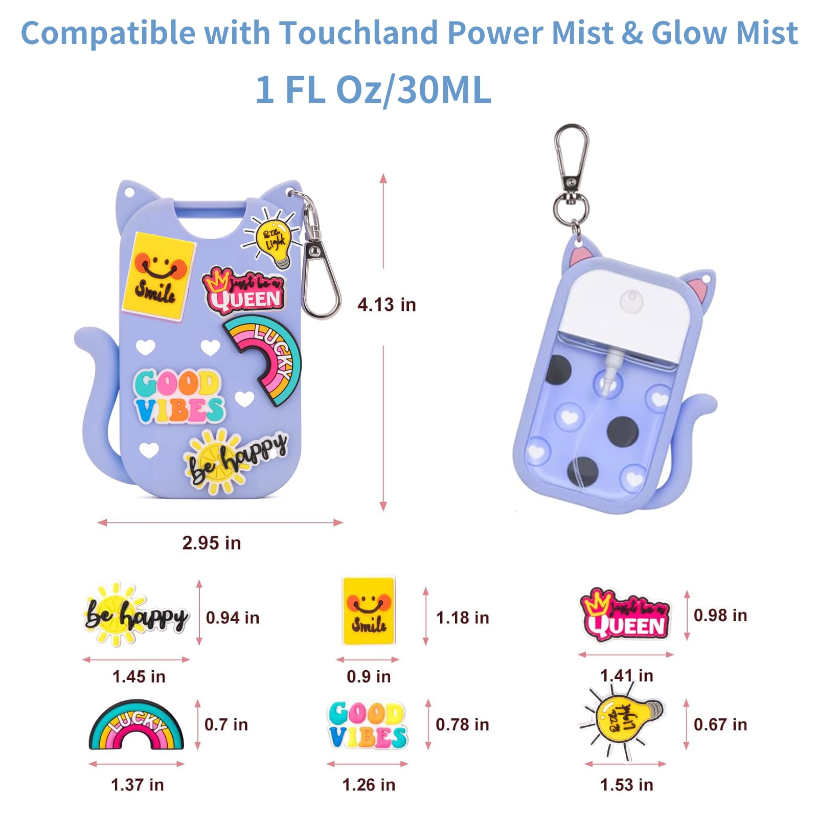 SYLYCANN Silicone Case for Touchland 1oz Spray – Cute Cat-Ear Case, Keychain & 8 Charms