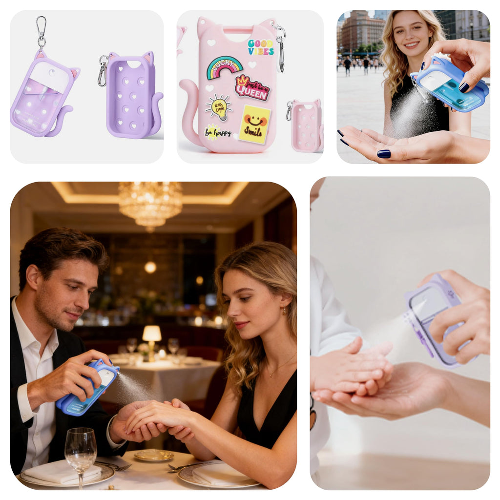 SYLYCANN Silicone Case for Touchland 1 oz Spray | Cat-Ear Design, Keychain & Charms