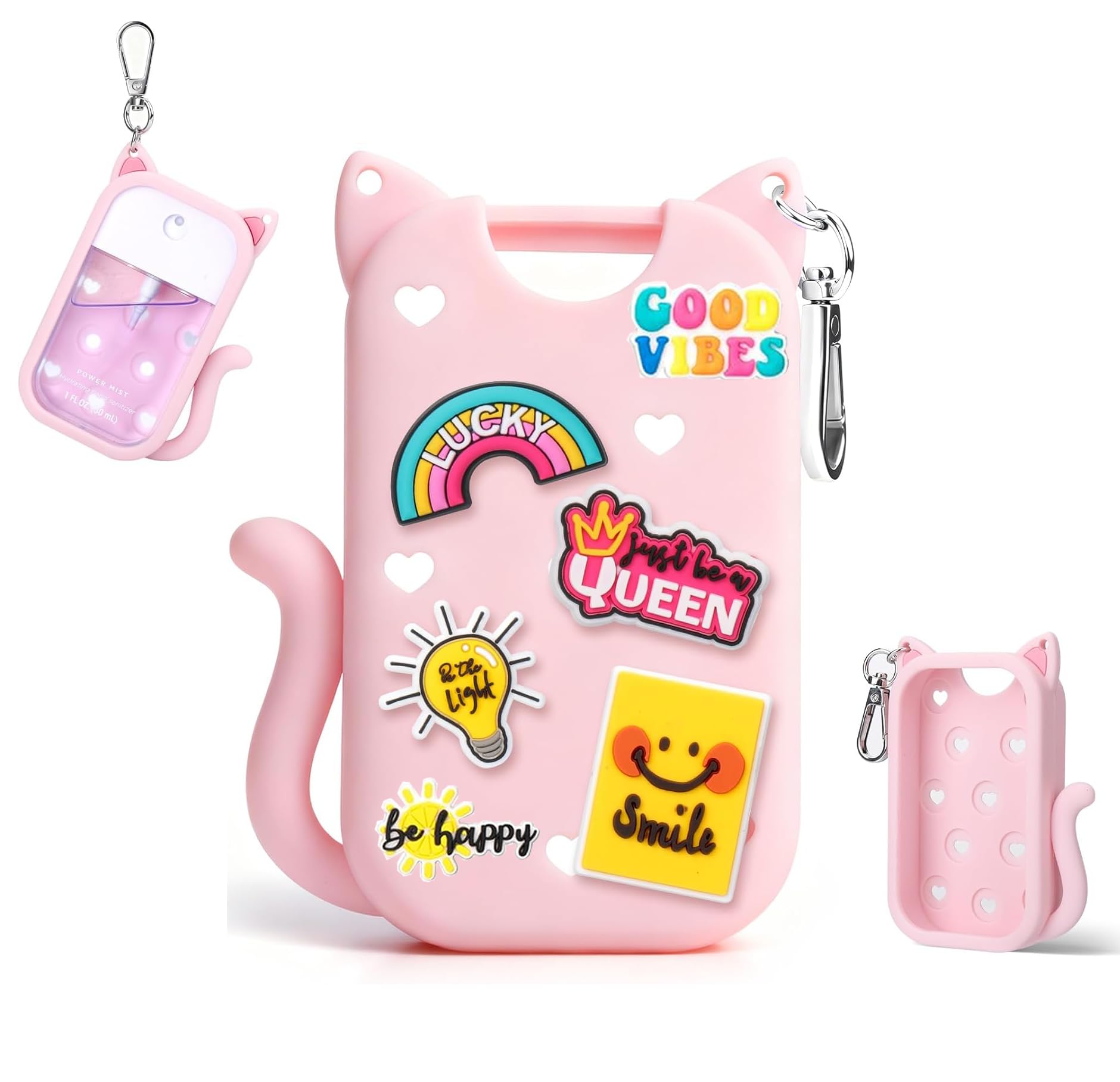 SYLYCANN Silicone Case for Touchland 1 oz Spray | Cat-Ear Design, Keychain & Charms