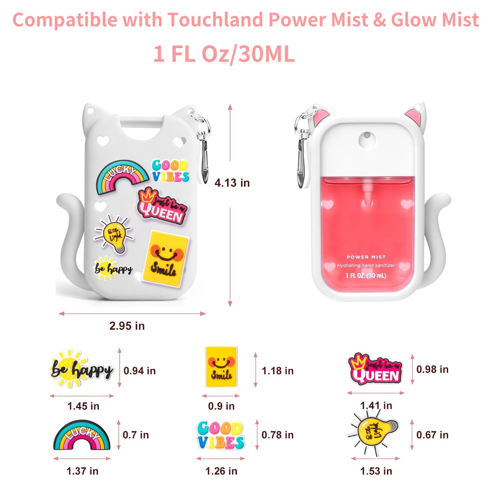 SYLYCANN Silicone Case for Touchland Hand Sanitizer Spray | Cat-Ear Design, Keychain & Charms